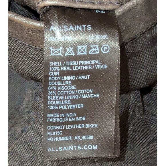 RARE Allsaints Conroy Oxblood Brown Leather Biker Moto Jacket Mens M ML015C - Picture 11 of 11
